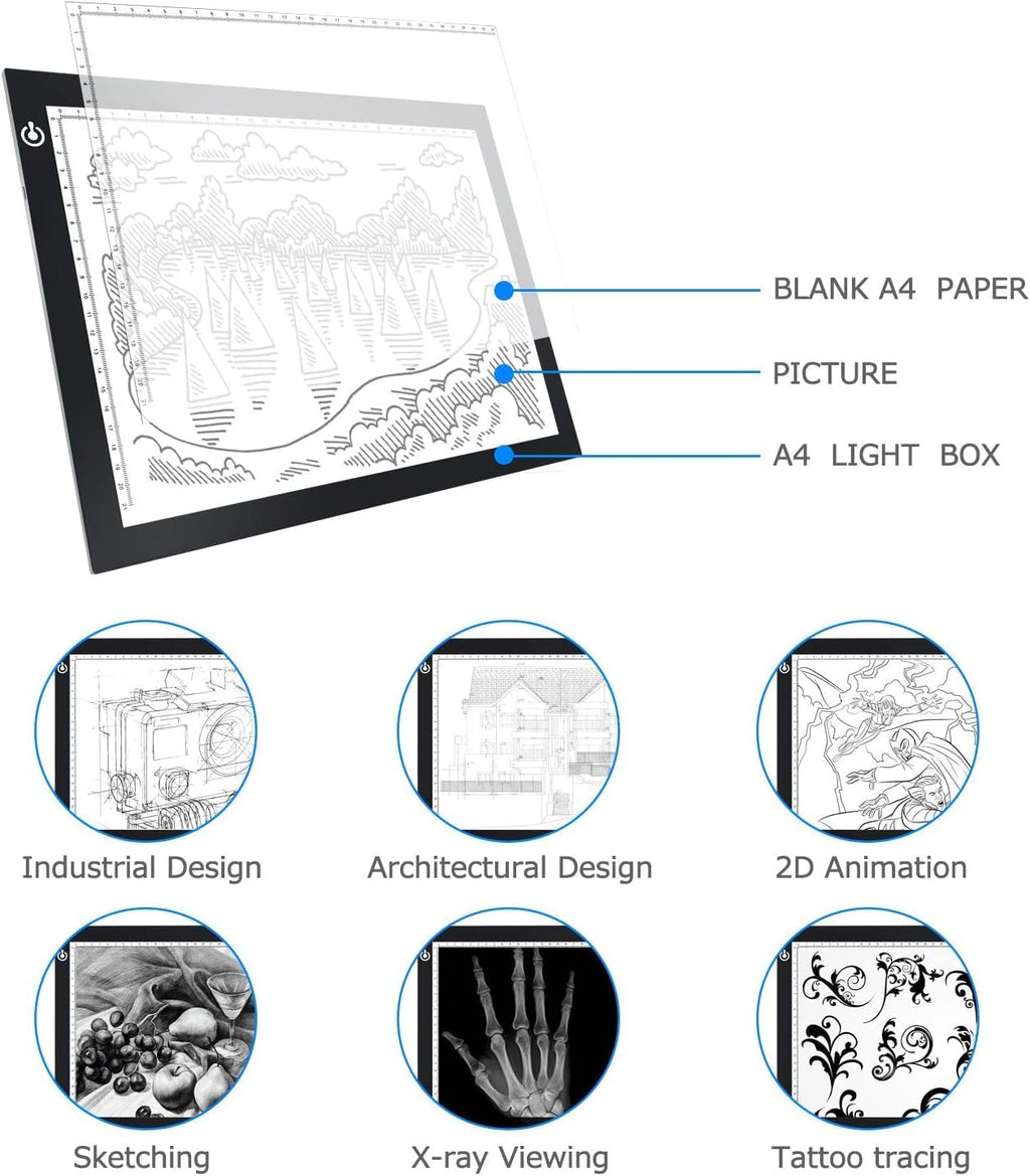 LitEnergy A4 LED Copy Board Light Tracing Box, Adjustable USB Power Artcraft LED Trace Light Pad for Tattoo Transferring, Drawing, Sketching, Animation, Stenciling, Diamond Art Painting Accessories