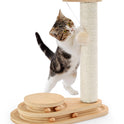 Made4Pets Cat Scratching Post Cat Scratcher Kitten Toys for Indoor Cats Wooden Ball Track Two-Layer Modern Sisal 17.7" Tall Scratch Post Interactive Toy with Dangling Ball