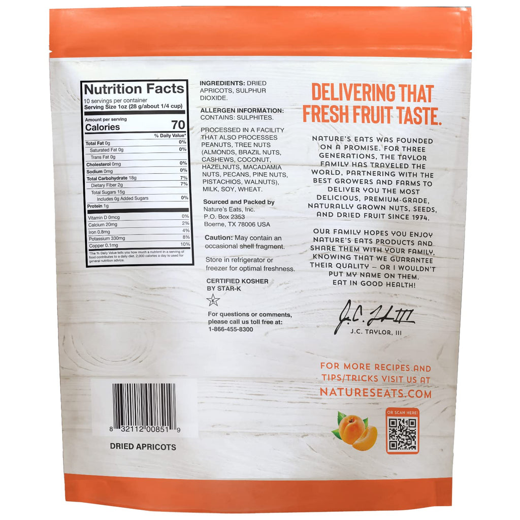Nature's Eat Sun Dried Turkish Apricots - Dried Apricots Organic, Healthy Fruit Snacks for Adults & Kids - No Sugar Added - Gluten Free & Vegan - Resealable Bag 10 Ounce (Pack of 1)