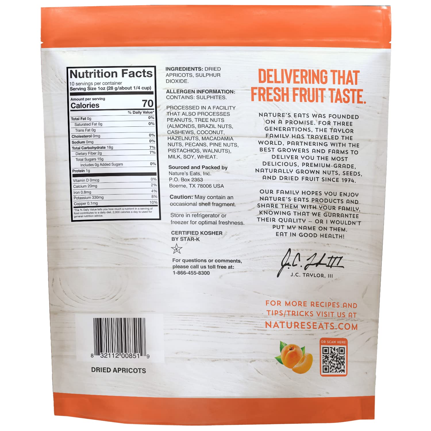 Nature's Eat Sun Dried Turkish Apricots - Dried Apricots Organic, Healthy Fruit Snacks for Adults & Kids - No Sugar Added - Gluten Free & Vegan - Resealable Bag 10 Ounce (Pack of 1)