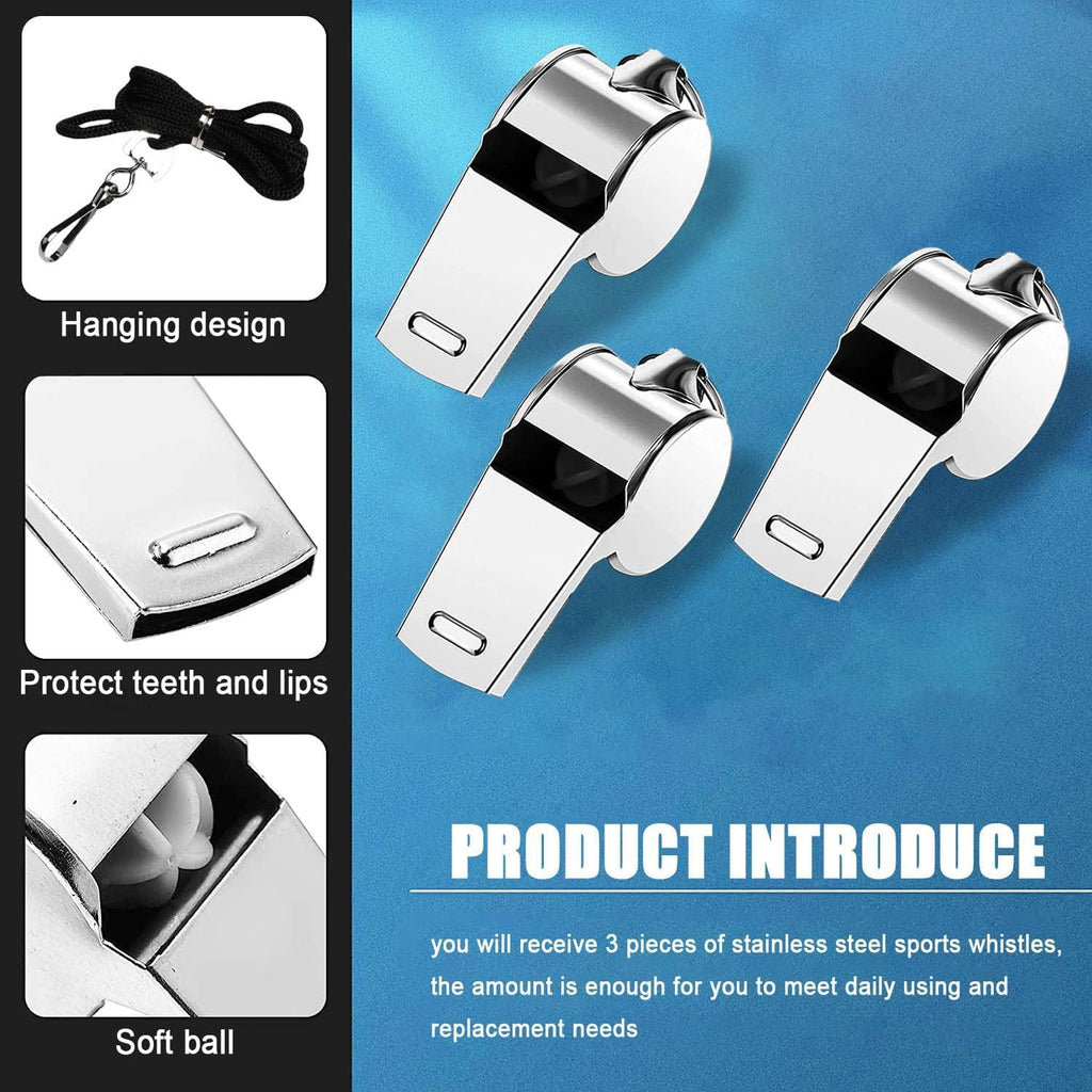 3 Pcs Whistle,Stainless Steel Sports Whistle with Lanyard for Coaches Referees Emergency Outdoor Sports