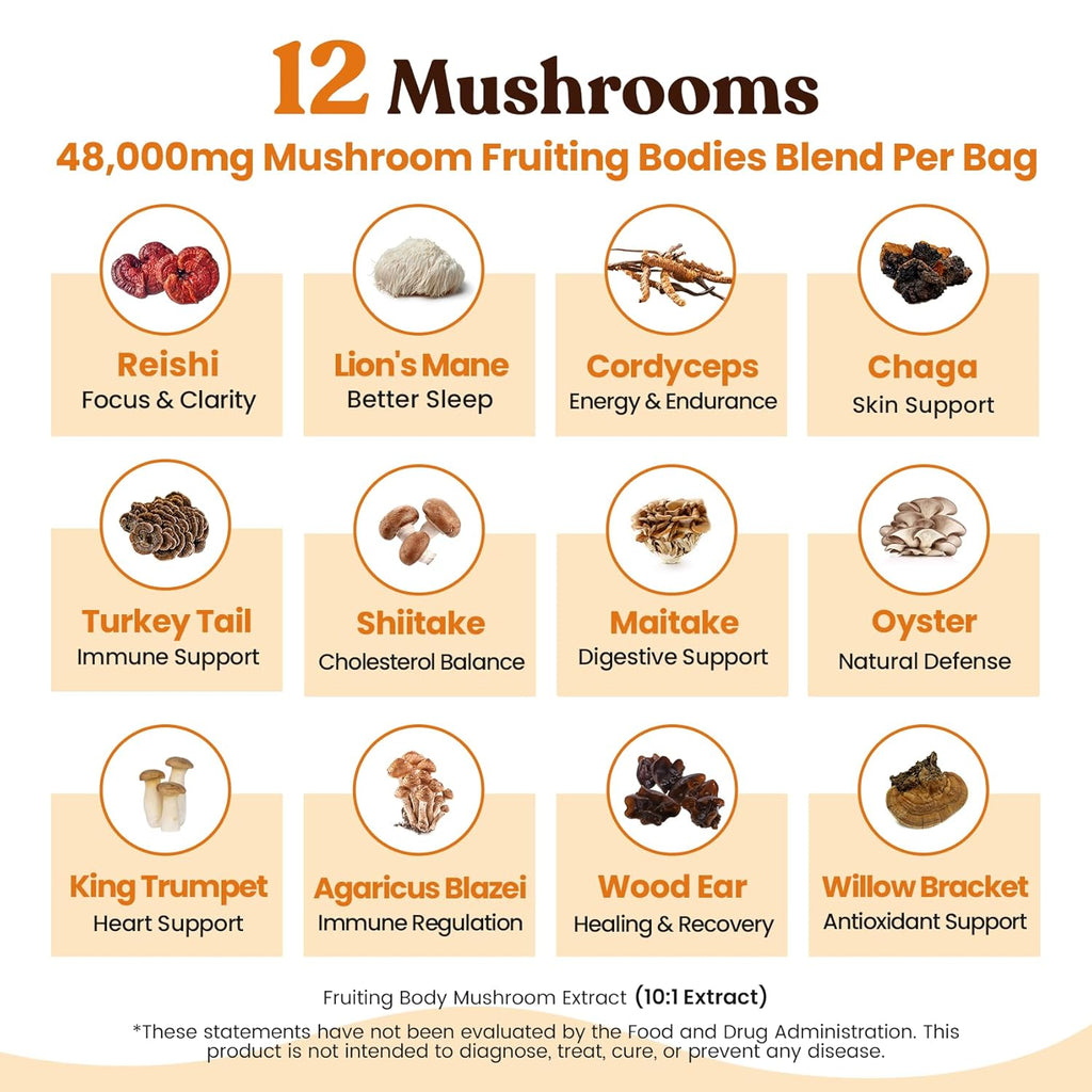Venture Pal 48000mg Mushroom Coffee with 12 Adaptogenic Mushrooms, Lion's Mane, Cordyceps, Turkey tail, Reishi, Ashwagandha & Probiotics, Instant Coffee for Focus, Digestion & Immunity, 40 Servings