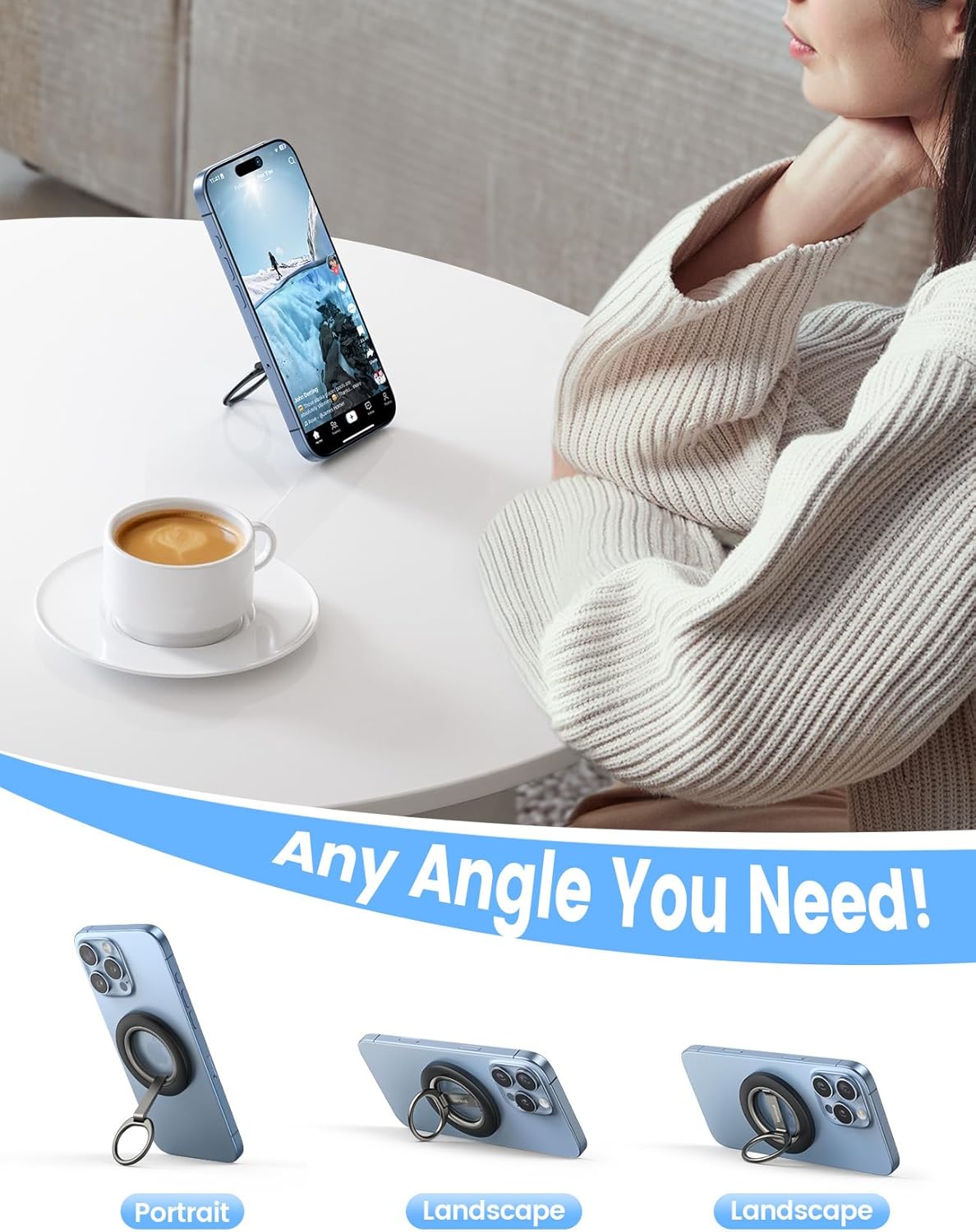 Lamicall for MagSafe Magnetic Phone Ring Stand - [Upgrade Dual-Hinge] 360° Rotation Finger Grip Holder, Super Magnet Phone Kickstand Ring, Mag Safe Grip Accessories for iPhone 17 Pro Max Air, Android
