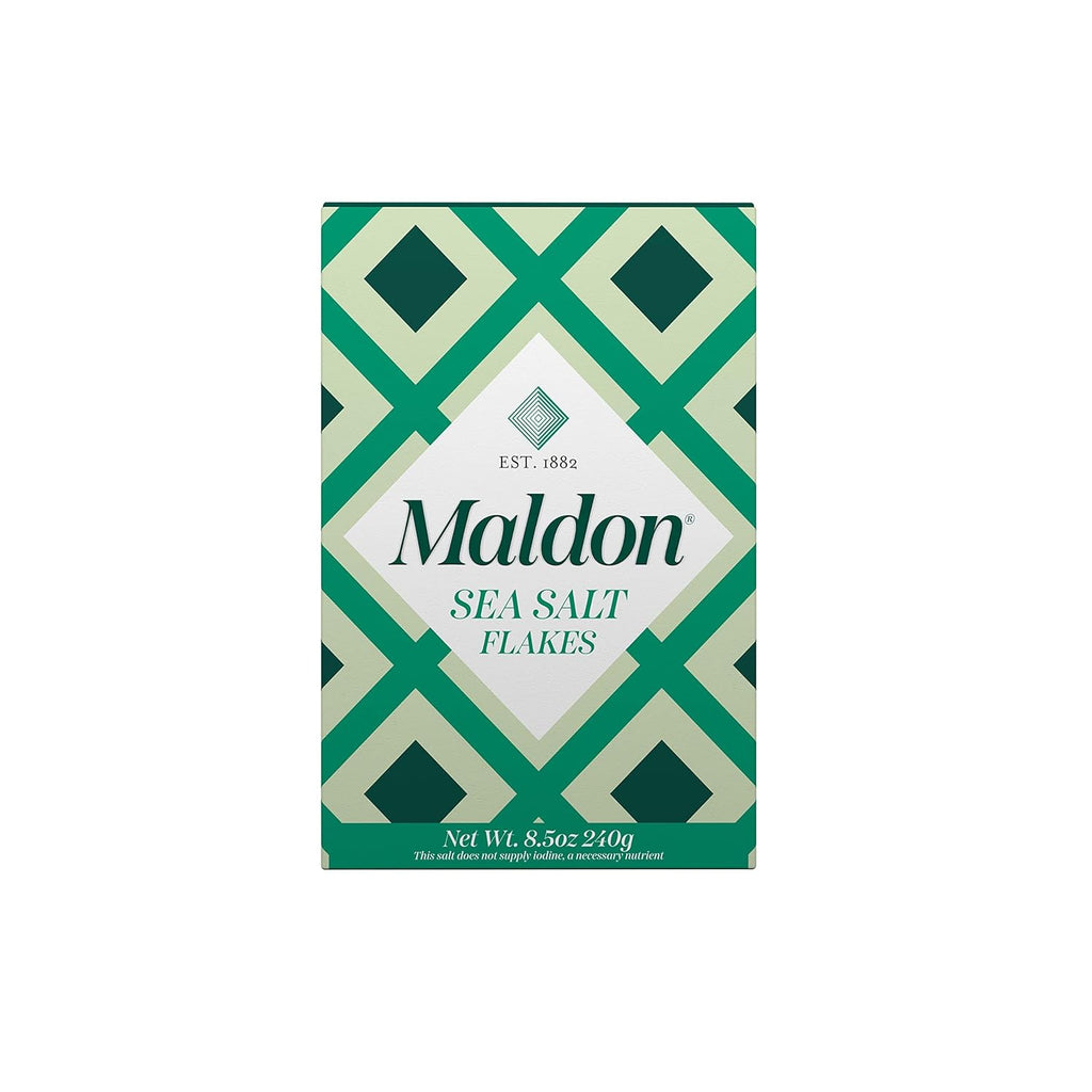 Maldon Salt, Sea Salt Flakes, 8.5 oz (240 g), Kosher, Natural, Unique Gourmet Pyramid Shaped Salt Flakes, Perfect for a Wide Range of Dishes, Hand-Harvested for Four Generations (Packaging May vary)