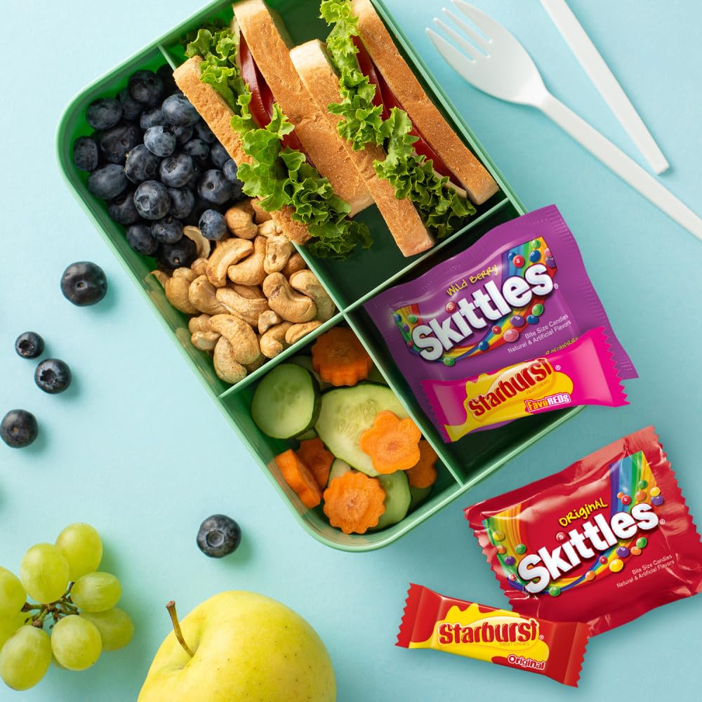 SKITTLES Original, SKITTLES Wild Berry & STARBURST Original and STARBURST FaveReds Fun Size Chewy Candy Variety Bag, Party Size, 20.13 Oz Bulk Bag