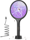 YISSVIC Electric Fly Swatter Bug Zapper Racket Dual Modes Mosquito Killer with Purple Mosquito Light Rechargeable for Indoor Home Office Backyard Patio Camping (Black) (Black-1 Pack)
