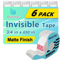 Tape, Invisible Tape for Gift Wrapping, 6 Rolls+6 Refillable Dispensers, Matte Finish, Writable, 3/4″x 650″, Clear Tapes for Christmas Wrapping Paper, Office&School Supplies