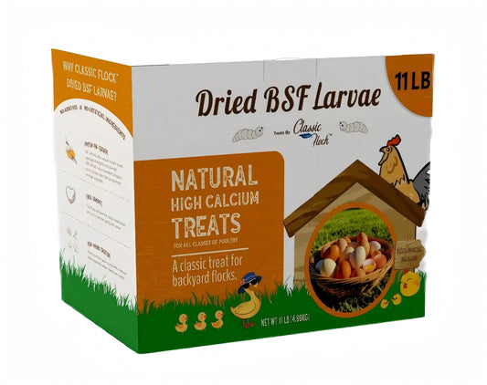 Classic Flock 11 lb Black Soldier Fly Larva - BSFL is a high Calc-Rich Chicken Feed with More Calcium Than mealworms.It is a Pure Natural Food that Provides high Protein for Chickens and Birds