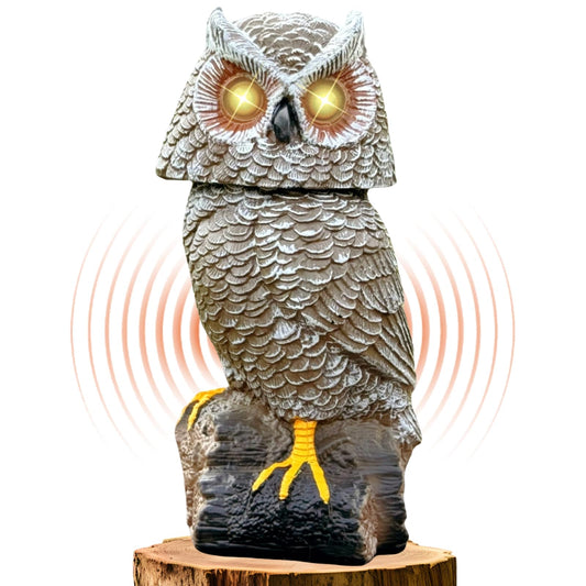 Solar Powered Garden Owl with Motion Detection, Rotating Head, Realistic Hoots and Silent Mode, Outdoor Statue and Sculpture, Owl Decoration for Home, Garden, Patio and Lawn