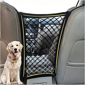 DYKESON Dog Car Net Barrier Pet Barrier with Car Mesh Organizer for Dog & Child, Safety Divider with Upgraded Storage Pouch, Easy Install for Cars & SUVs