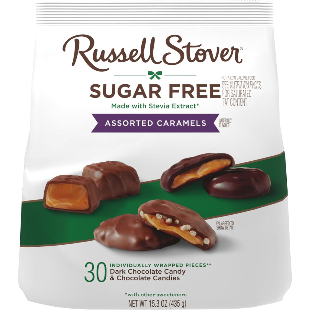 RUSSELL STOVER Sugar Free Assorted Caramels in Chocolate Candy, 15.3 oz. bag