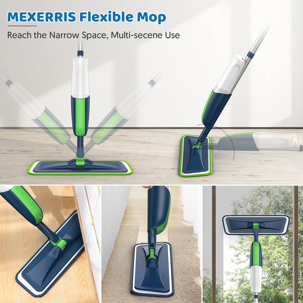 Spray Wet Mops for Hardwood Floor Cleaning: MEXERRIS Floor Mop with 5 Washable Pads for Swiffer Powermop & 2 Refillable Bottles - Home Commercial Dust Dry Mops for Wood Laminate Vinyl Tiles Ceramic
