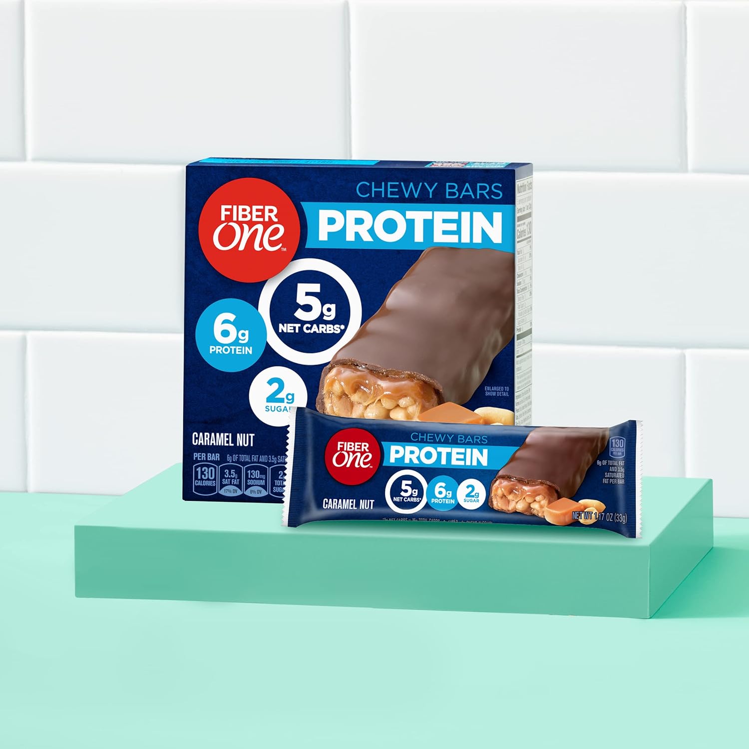 Fiber One Chewy Protein Bars, Caramel Nut, Protein Snacks, 1.17 oz, 5 ct
