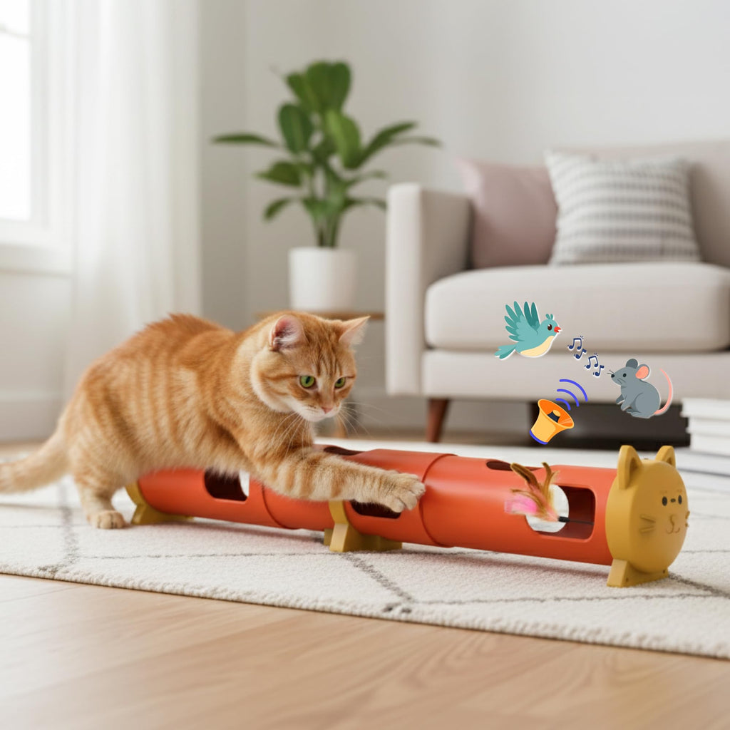 PAWSPIK Electric Feather Teaser Tube Cat Toy, Interactive Automatic Cat Toy for Indoor Cats, Smart Random Feather Play, Long Battery Life, Pet-Safe Materials (Large)