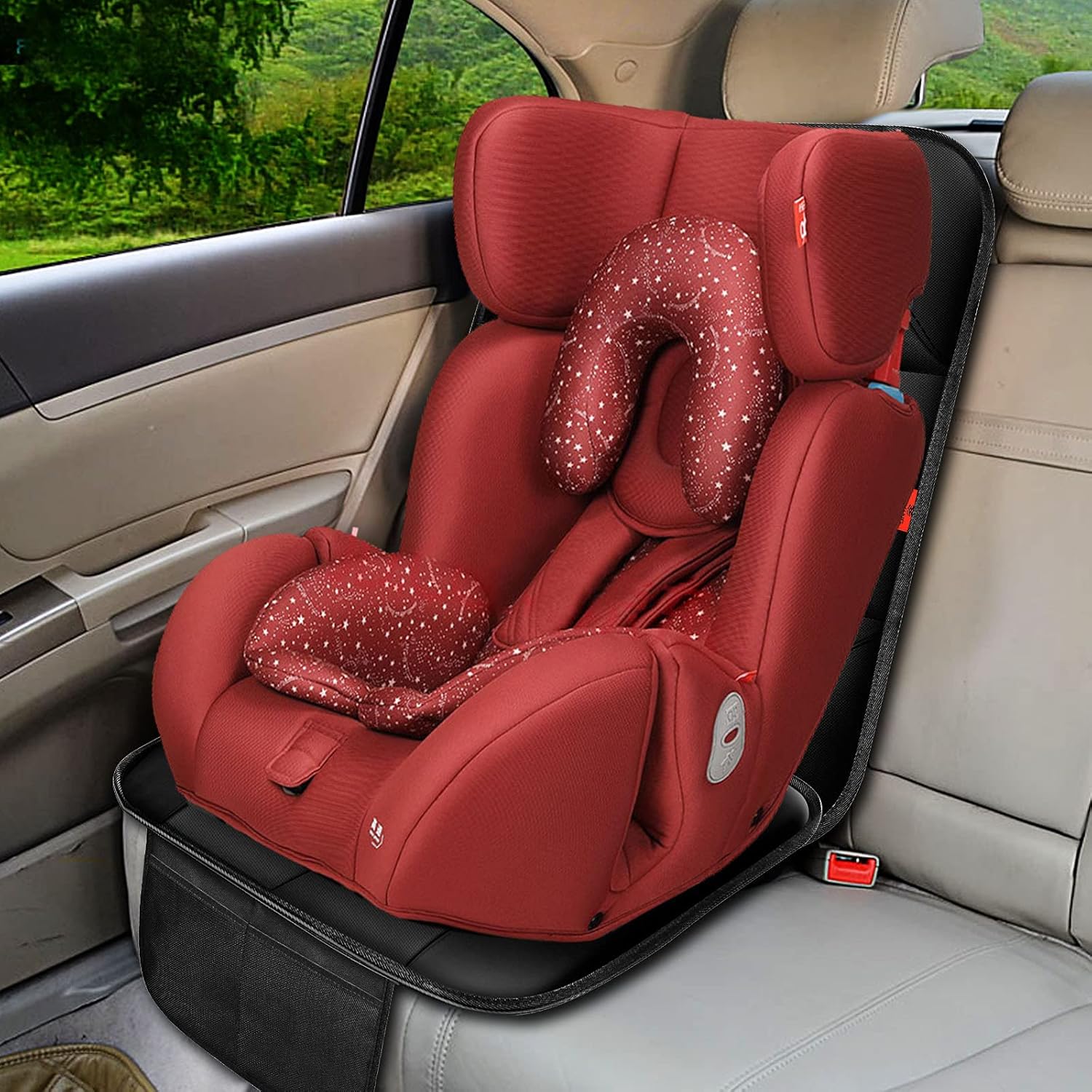 Car Seat Protector 1 Pack Car Seat Cushion Mat Thickest Padding,Waterproof 600D Fabric Car Seat Covers for Non-Slip Backing Mesh Pockets for Baby and Pet (Black, 1 Pc)