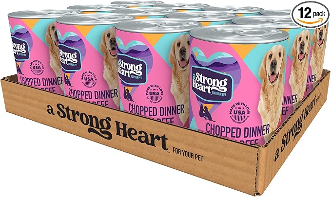 A Strong Heart Wet Dog Food, Chopped Beef Dinner — Real Beef & Chicken, Complete & Balanced for All Life Stages, Made in USA by Simmons Pet Food — 13.2 oz Cans, Pack of 12
