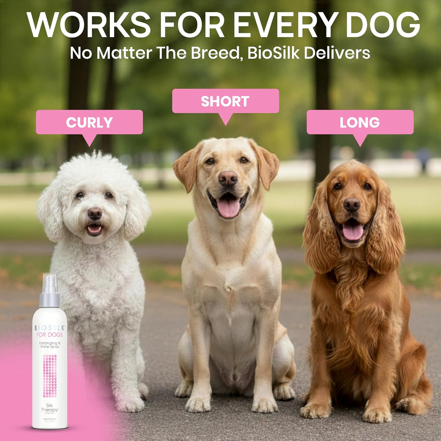 BioSilk for Dogs Silk Therapy Detangling Plus Shine Mist for Dogs | Best Detangling Spray for All Dogs & Puppies for Shiny Coats and Dematting | 8 Oz Bottle (Packaging May Vary),WHITE (Pack of 1)