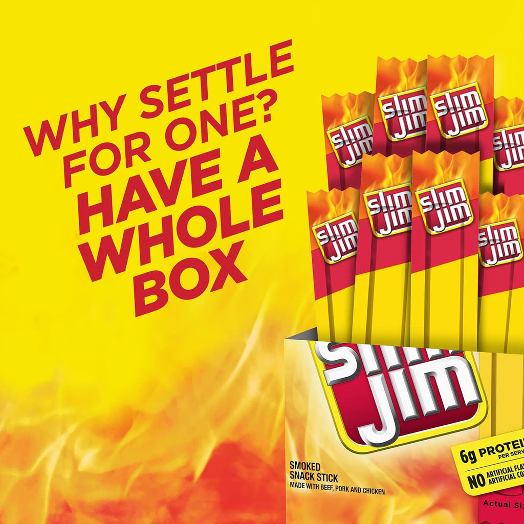 Slim Jim Smoked Meat Sticks, Original Flavor, 6g Protein Per Serving, Snack Size, 0.28 oz. (26 Count)