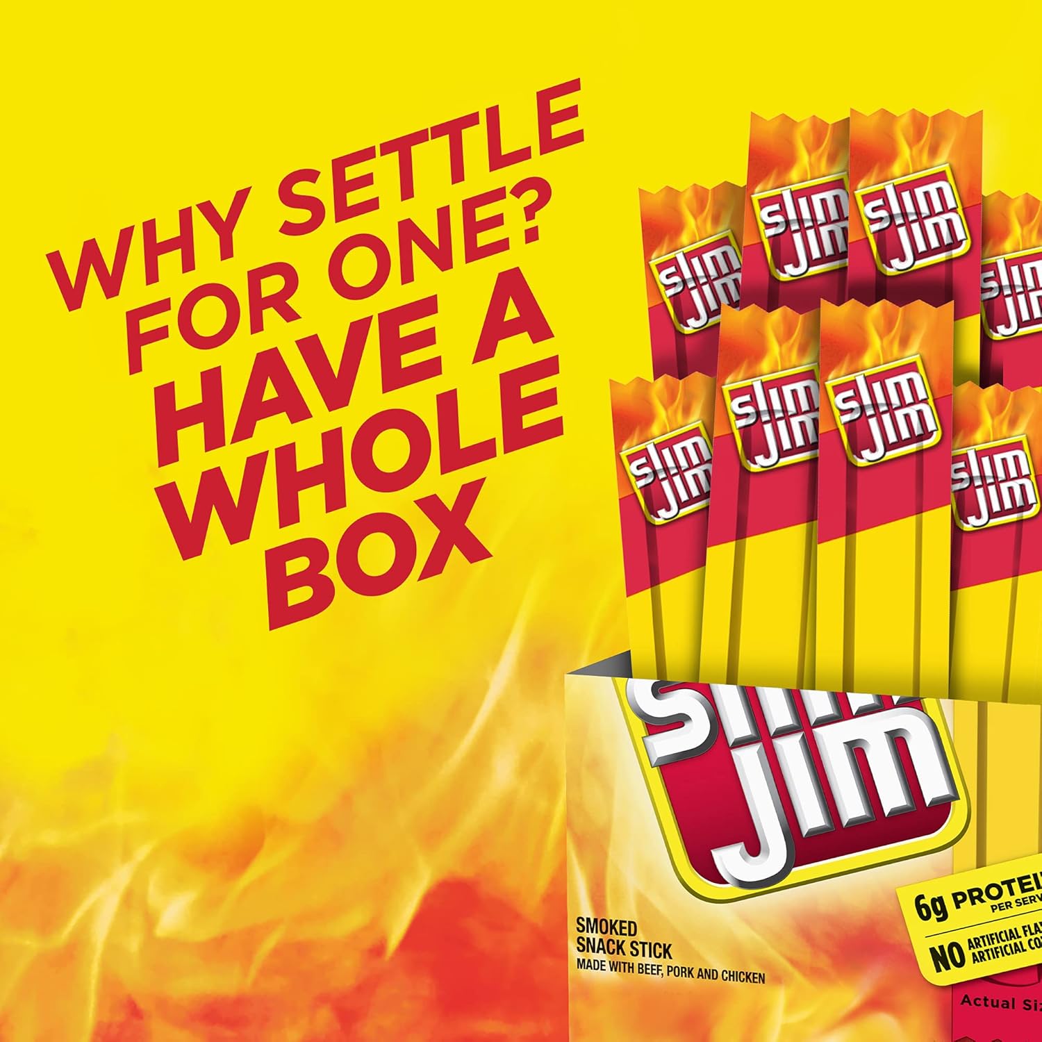 Slim Jim Smoked Meat Sticks, Original Flavor, 6g Protein Per Serving, Snack Size, 0.28 oz. (26 Count)