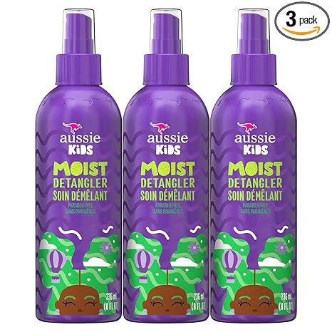 Aussie Kids Moist Detangler Spray, Sulfate & Paraben Free, Moisturizing & Tangle-Free Hair Care for Kids, Cruelty-Free, 8 Fl Oz Each, 3 Pack