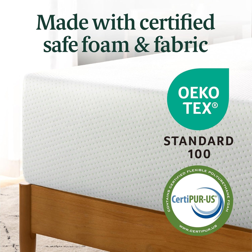 ZINUS 10 Inch Queen Green Tea Memory Foam Mattress [New Version], Fiberglass free, Medium Firm Feel, Zoned Pressure Relief, Certified Safe Foams & Fabric, Mattress in A Box
