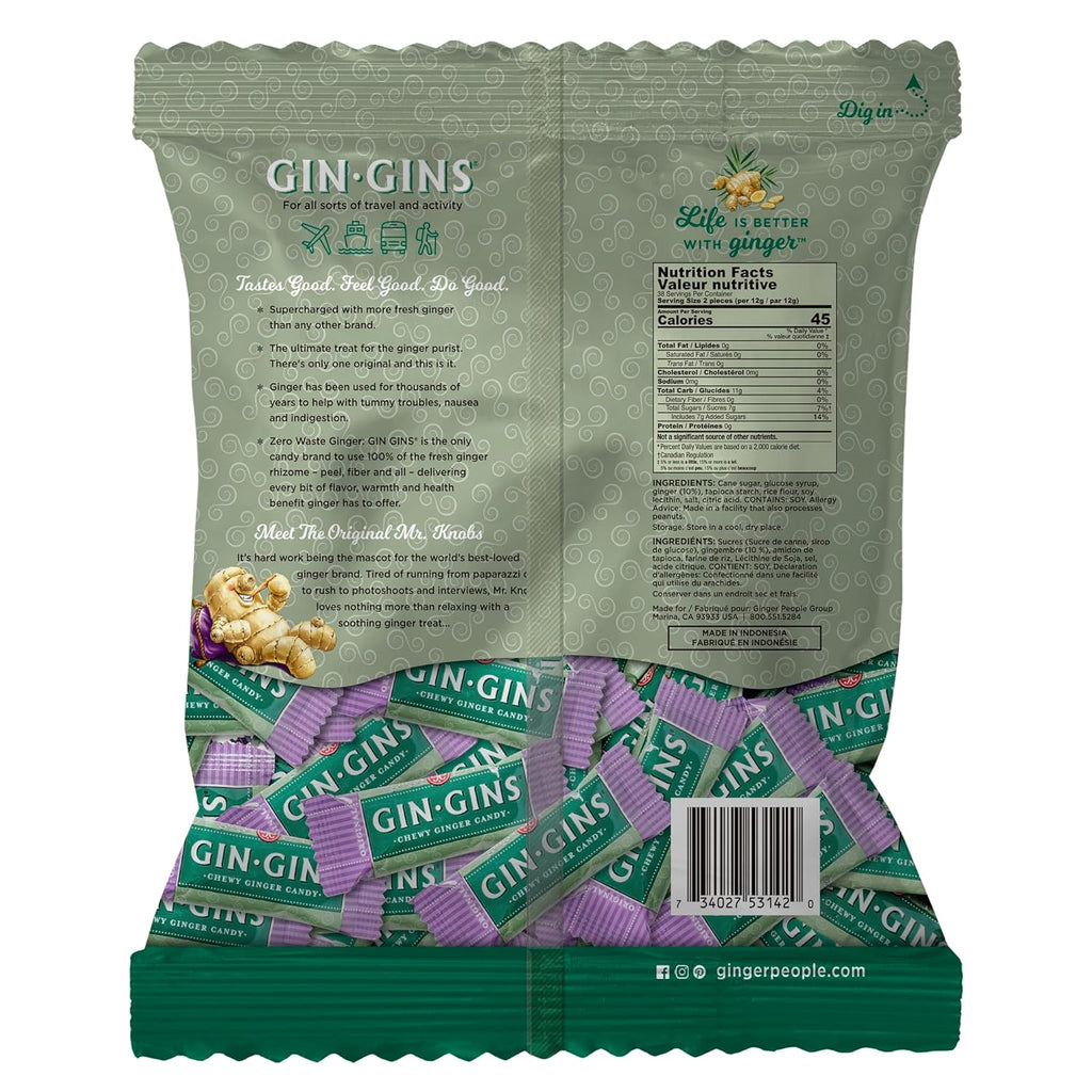 GIN GINS Original Ginger Chews – Natural Fresh Ginger Candy by The Ginger People – Individually Wrapped Healthy Candy – Original Flavor – Large 1 lb Bag (16oz) – Pack of 1