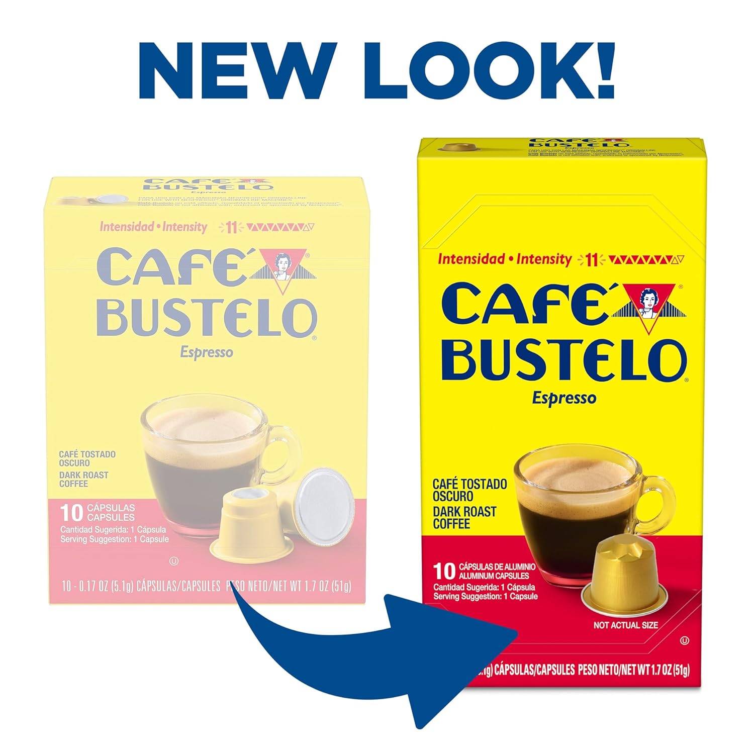 Café Bustelo Aluminum Espresso Capsules, Dark Roast Coffee, Nespresso Original Line Compatible, Intensity 11, 40 Count