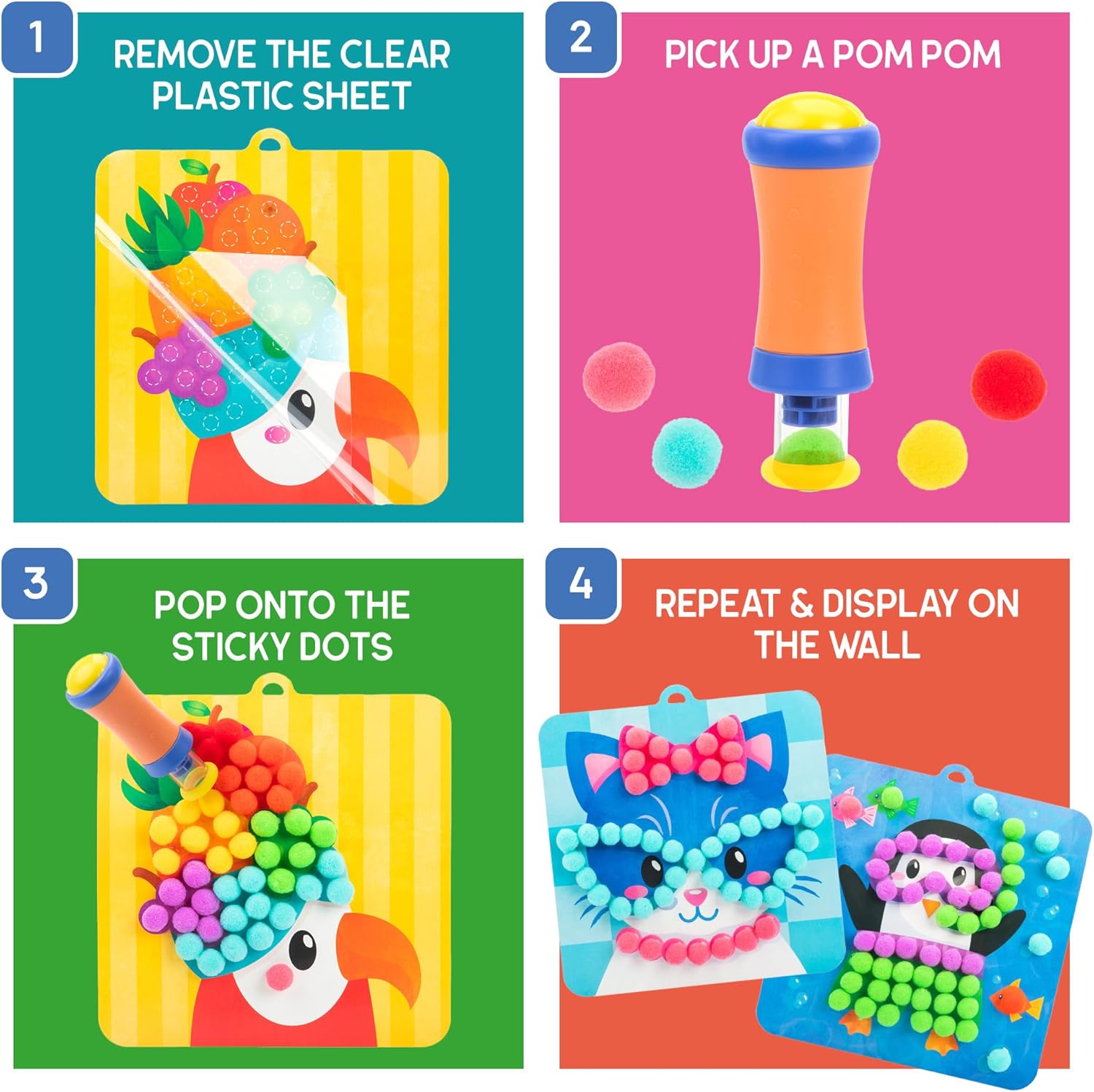 Educational Insights Pom Pom Kit - Arts and Crafts for Kids, Mess Free Crafting Supplies & Projects, Preschool Creativity, DIY Sensory Activity for Toddlers, Creative Gift, Girls and Boys Ages 5+