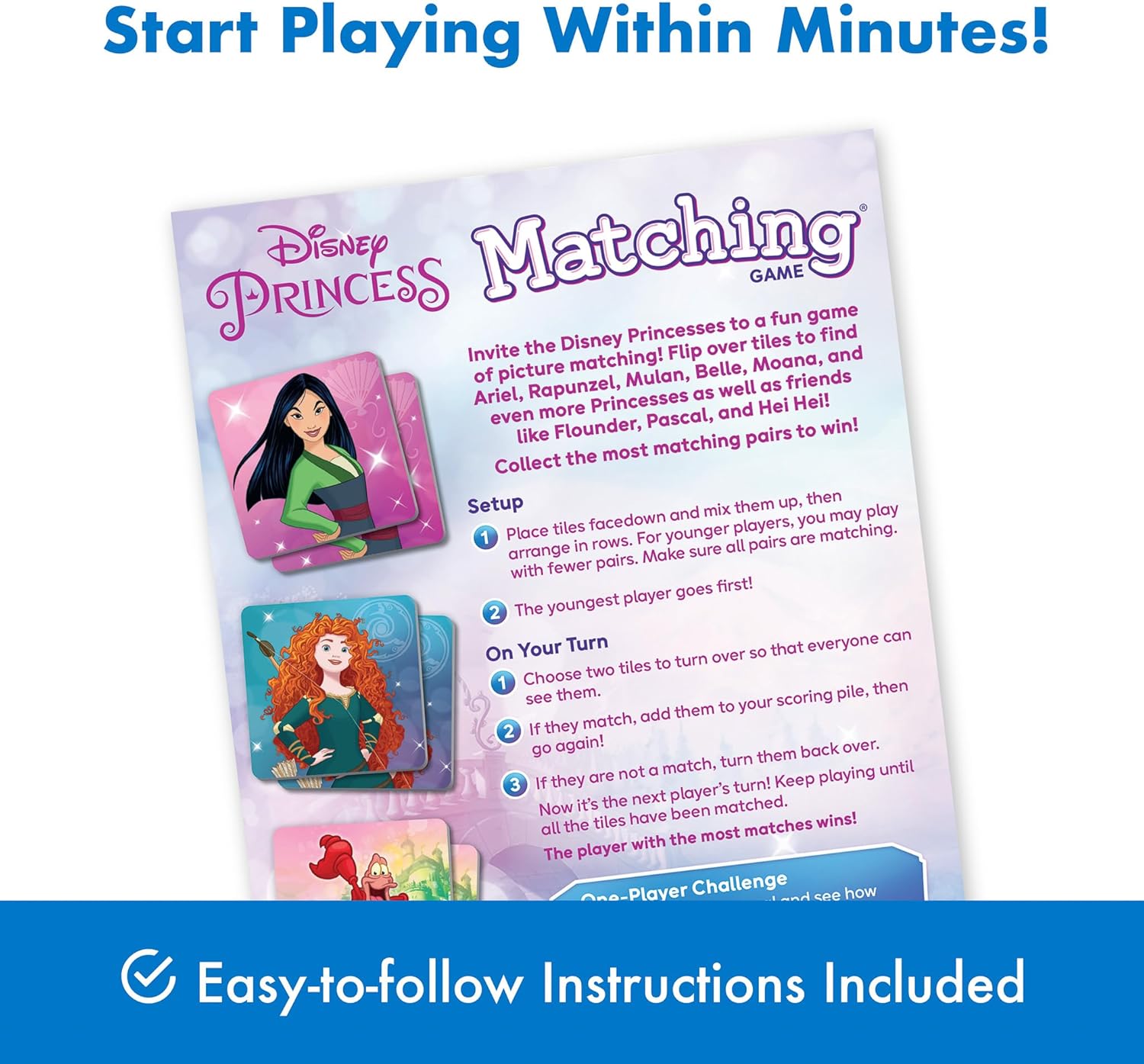 Wonder Forge Disney Princess Matching Game - Fun Memory Game for Kids Ages 3 and Up - Toddler Learning Toy Featuring Belle, Ariel, and Elsa and more Disney Princesses - Packaging May Vary