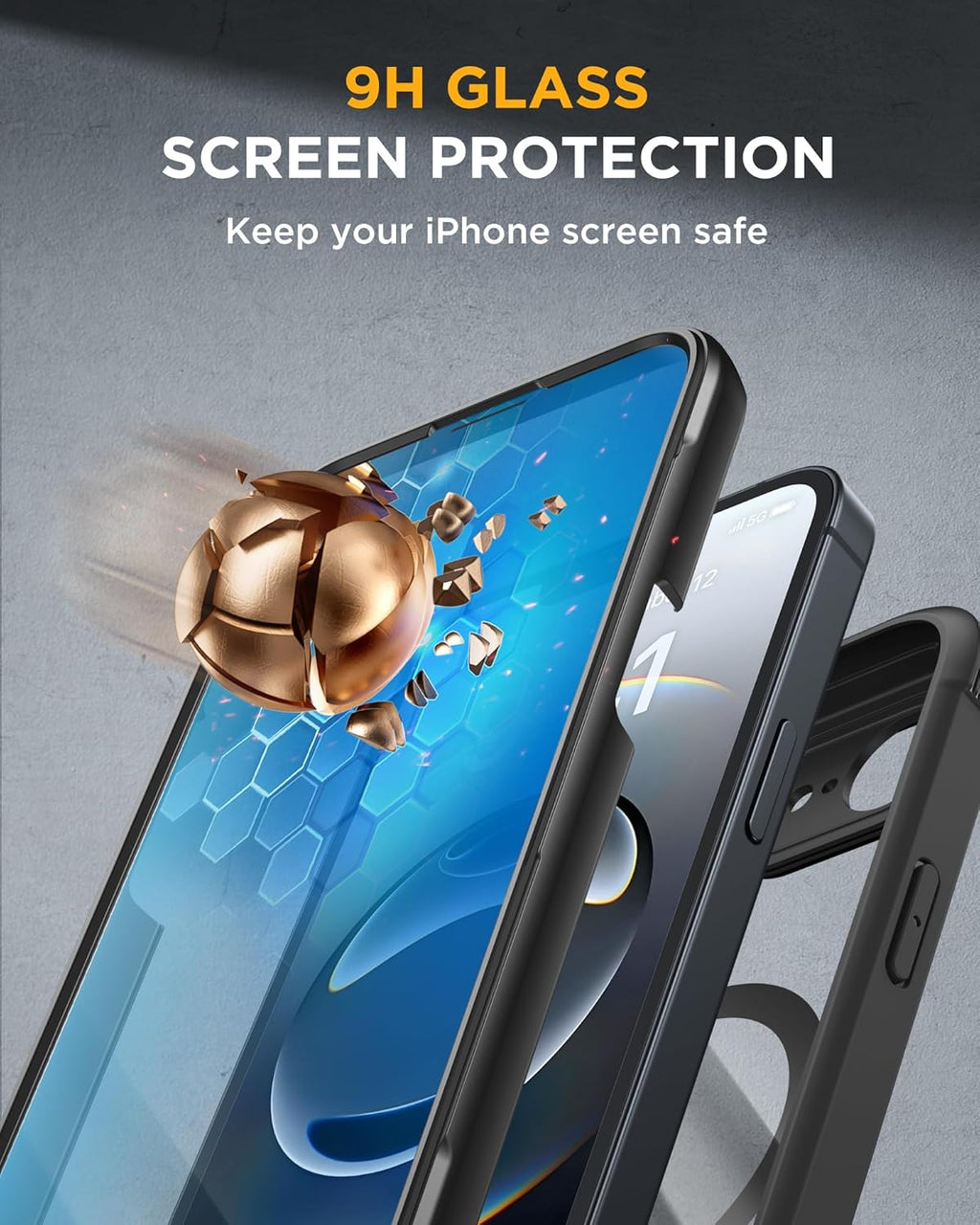 Miracase Magnetic for iPhone 16e Case Full-Body Phone with Built-in Glass Screen Protector, [Compatible with MagSafe] Military Drop Proof 16 E Cover Bumper 6.1 inch, Black