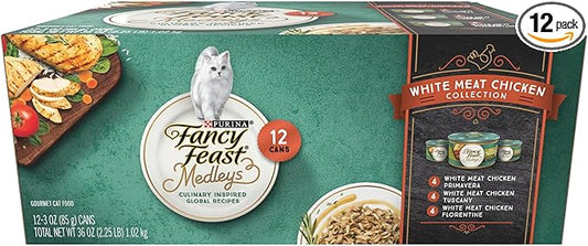 Purina Fancy Feast Wet Cat Food Variety Pack, Medleys White Meat Chicken in Sauce Collection - (Pack of 12) 3 oz. Cans