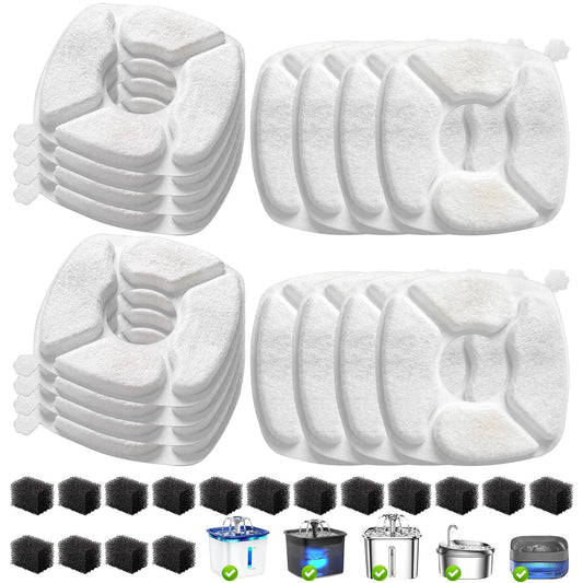 32 Pcs Cat Water Fountain Replacement Filters-16 Pack Cat Fountain Filters with 16 Pack Sponges, Enhanced Compatibility Pet Fountain Filter Fit for 95oz/2.8L 135oz/4L 67oz/2L Pet Drinking Fountain
