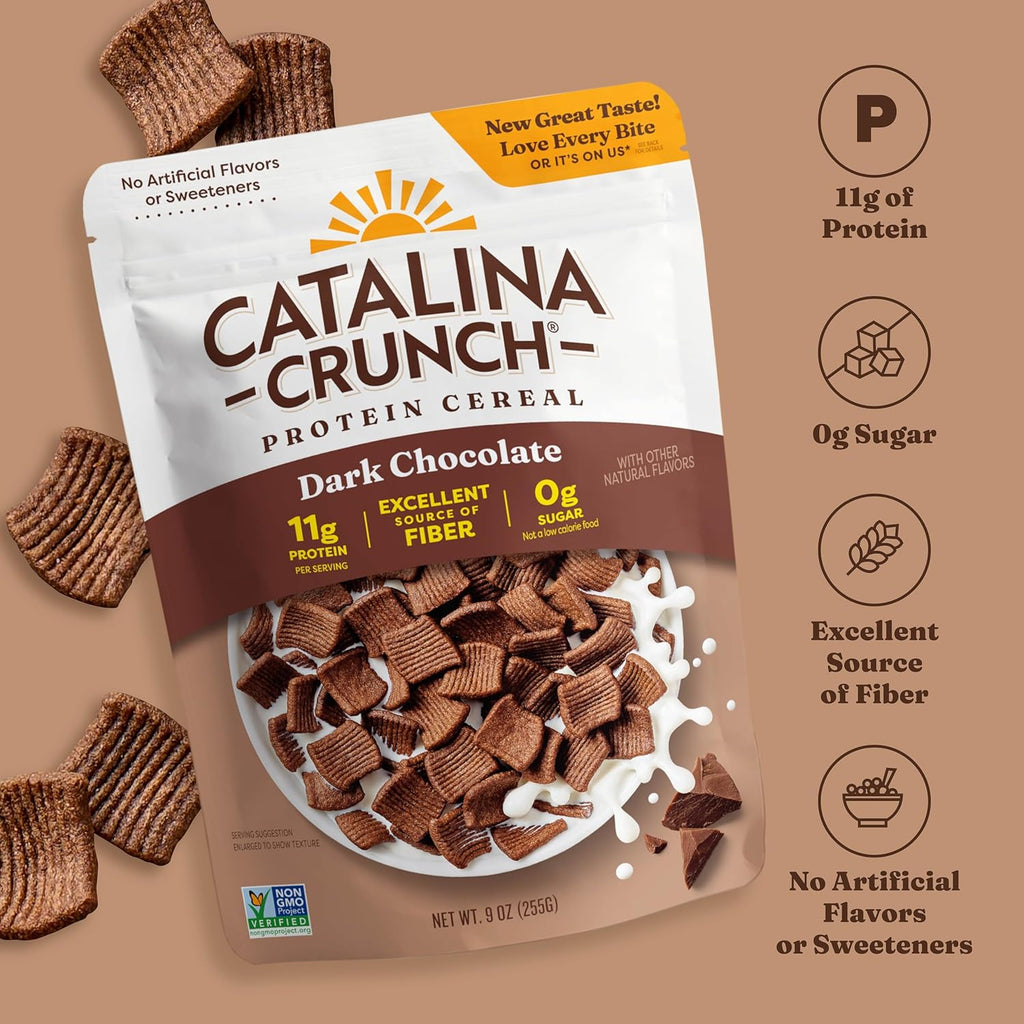 Catalina Crunch Protein Cereal - Sugar Free Breakfast Cereal with 11g of Protein - Gluten Free - Dark Chocolate - 9 oz. Bag (Pack of 1)