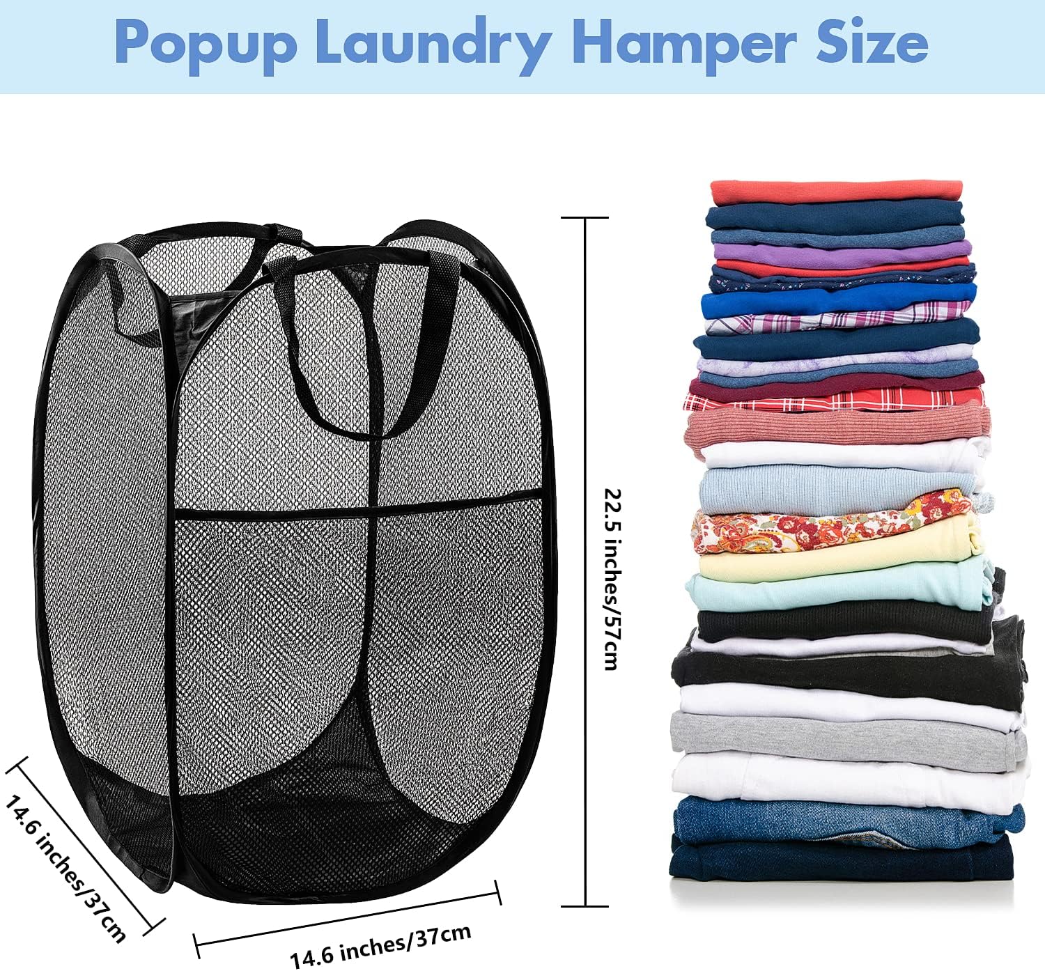 DUCOO Pop Up Hamper, 1 PCS Mesh Pop Up Laundry Hamper, Foldable Mesh Laundry Basket with Space-Saving Design for Home, Dorm, Travel & Storage - Black