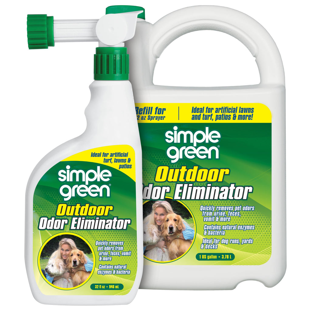 Simple Green Outdoor Odor Eliminator for Pets, Dogs, Ideal for Artificial Grass & Patio (32 oz Hose End Sprayer & 1 Gallon Refill)