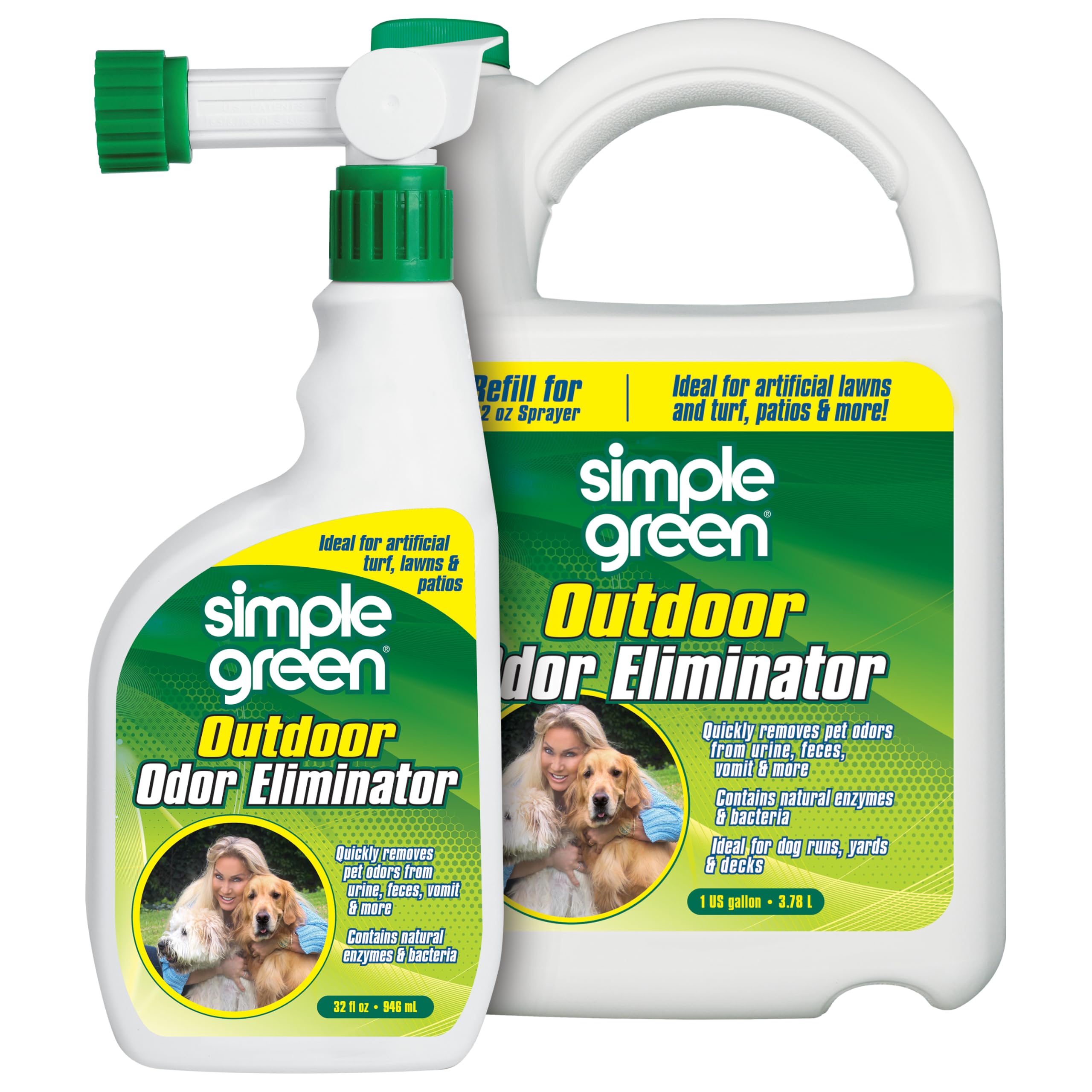 Simple Green Outdoor Odor Eliminator for Pets, Dogs, Ideal for Artificial Grass & Patio (32 oz Hose End Sprayer & 1 Gallon Refill)