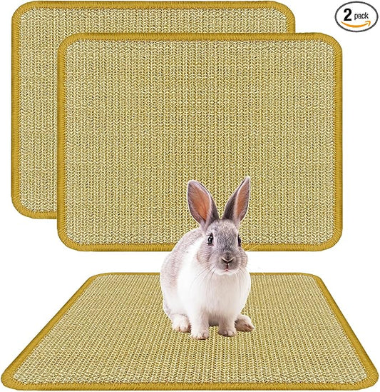DYAUS Rabbit Scratching Pad, Sisal Bunny Scratch Pad, Natural Rabbit Foraging Mats for Cages, Indoor Bunny Toys Accessories for Bedding Biting Sleeping Resting (2PCS, 16x12in)