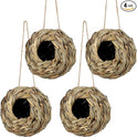 winemana 4 Pack Hanging Bird Nest House for Outside, Ball Shape, Hand Woven, Durable Sturdy, Made of Natural Grass, Perfect for Garden Patio Lawn Office Indoor