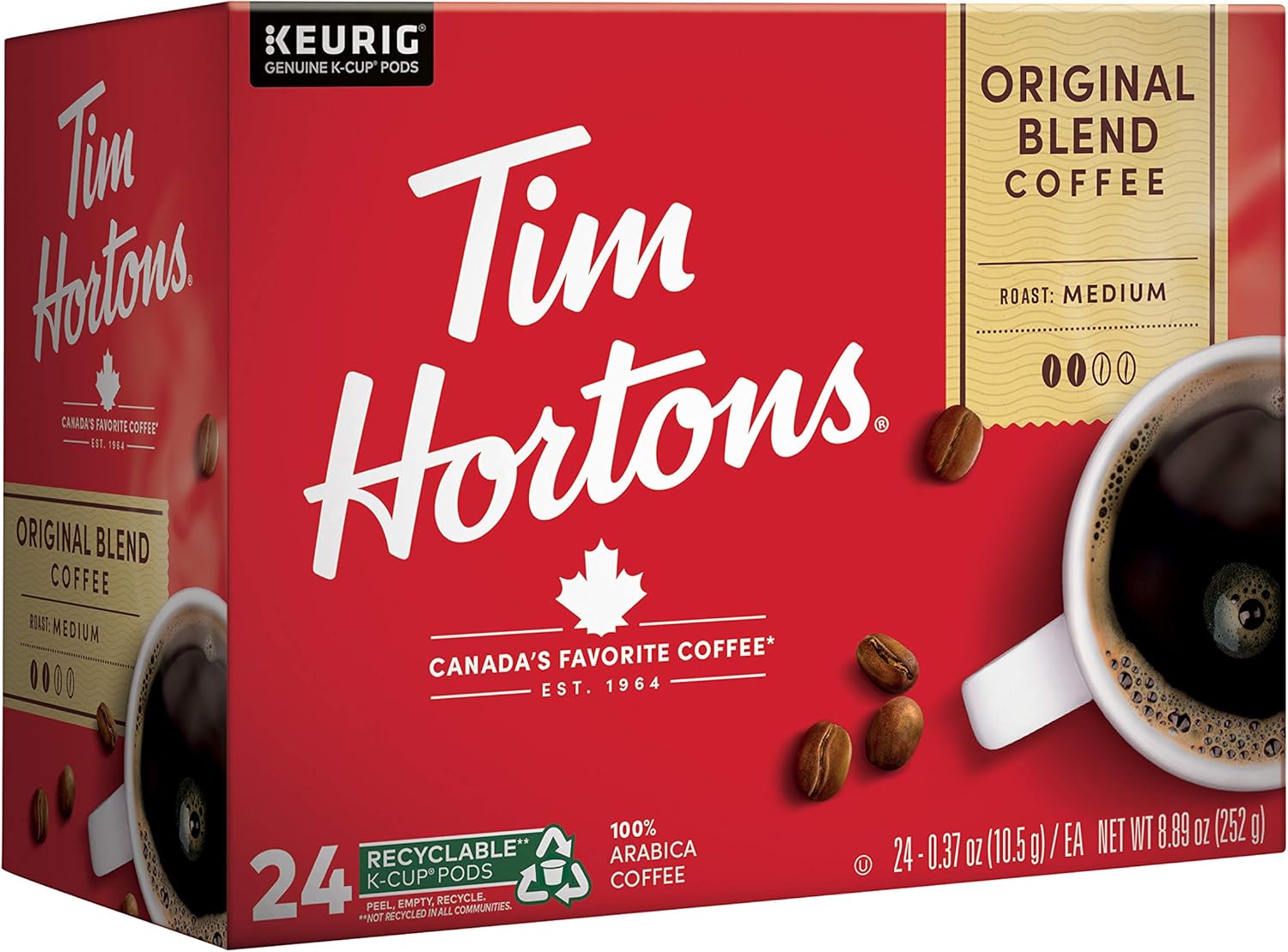 Tim Hortons Original Blend, Medium Roast Coffee, Single-Serve K-Cup Pods Compatible with Keurig Brewers, 24 Count(Pack of 1)(Packaging may vary)