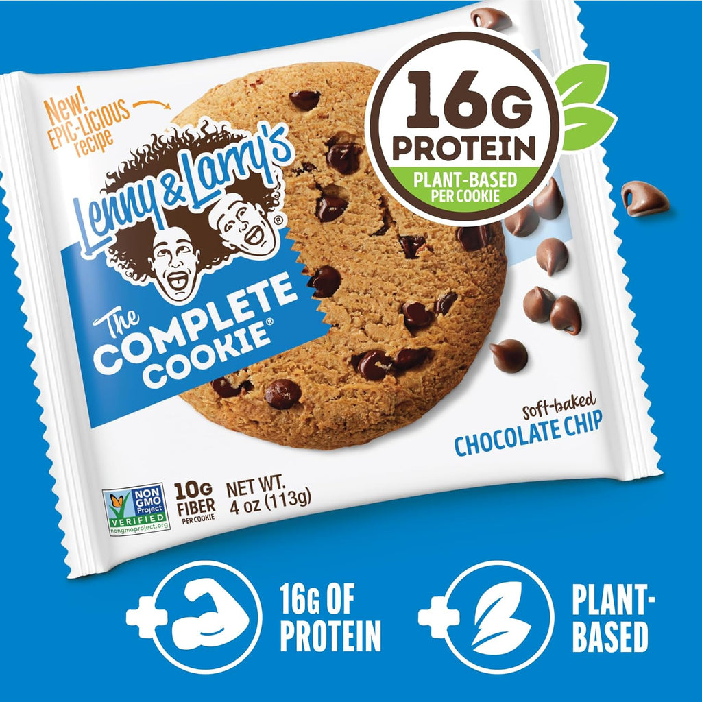 Lenny & Larry's Complete Protein Cookie, [Chocolate Chip], Chewy Soft Baked, 16g Plant Protein, Vegan, Non-GMO, High Fiber, 4 Ounce Cookie (Pack of 12)