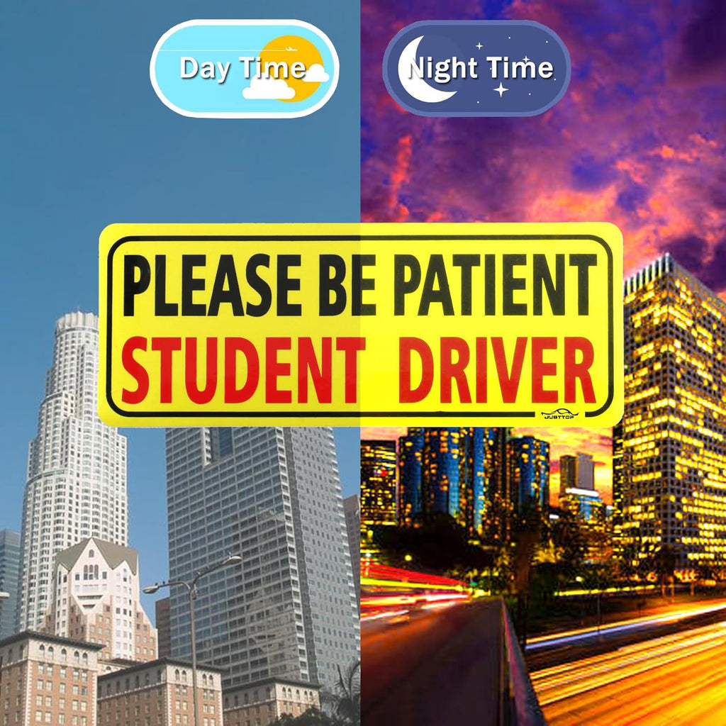 JUSTTOP 3pcs Student Driver Magnet for Car, Please Be Patient Student Driver, New Drivers Sticker Safety Warning, Magnetic Reflective Rookie Driver Bumper Sticker (Black&Red)
