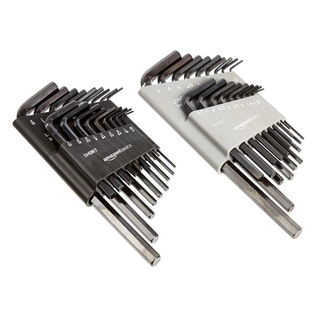 Basics 36-Piece Allen Wrench/Hex Key Set, SAE & Metric Sizes, Chrome Vanadium Steel with Long Arm, 2 Organized Storage Cases