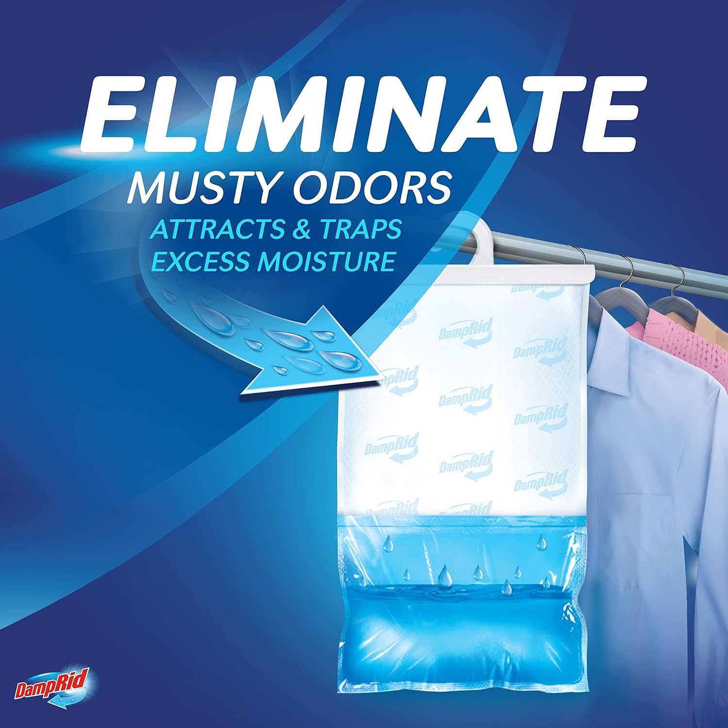 DampRid Fresh Scent Hanging Moisture Absorber, 1 Pound (Pack of 3) - Eliminates Musty Odors for Fresher, Cleaner Air, Ideal for Closet, 14% More Moisture Absorbing Power*- Blue