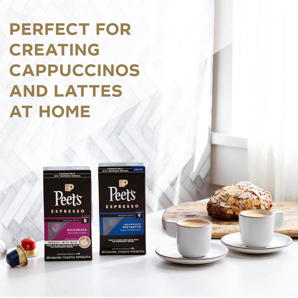 Peet's Coffee, Dark and Medium Roast Espresso Capsules Variety Pack, Compatible with Nespresso Original Machine, 100% Arabica Coffee - Intensity 8-11, 40 Count (4 Boxes of 10 Espresso Capsules)