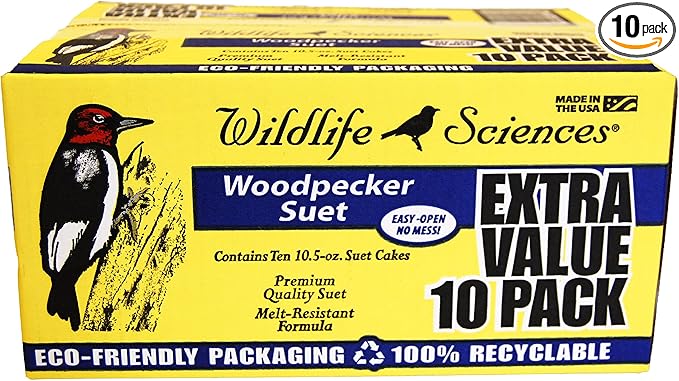 Wildlife Sciences Woodpecker Suet Cake 10 Pack for Wild Birds