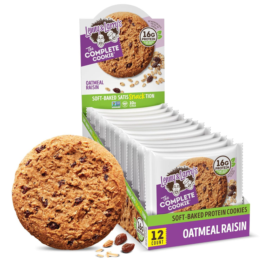 Lenny & Larry's Complete Protein Cookie, [Oatmeal Raisin], Chewy Soft Baked, 16g Plant Protein, Vegan, Non-GMO, High Fiber, [4 Ounce] Cookie (Pack of 12)