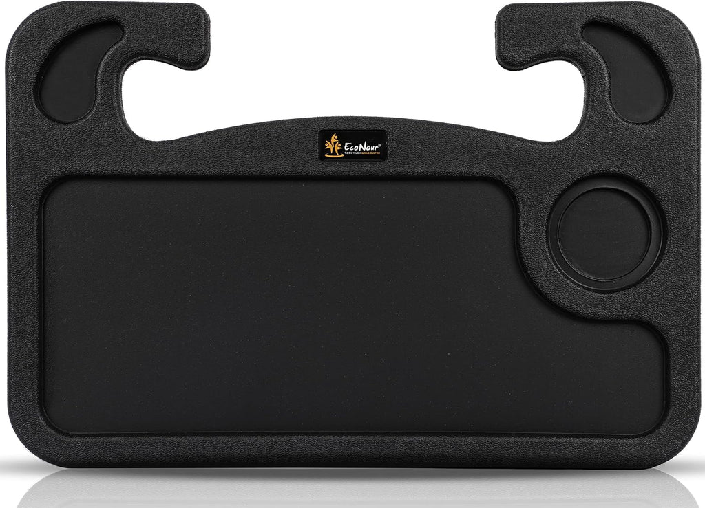 EcoNour 2 in 1 Car Steering Wheel Desk | Tray for Laptop Car Mount with Pen Holder | Desk Console for Car | Food Tray for Eating with Drinks Holder | Multipurpose Travel Car Accessories