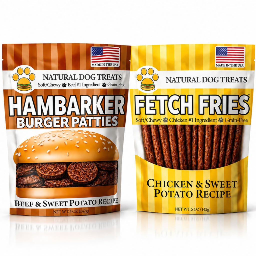 Burgers & Fries for Dogs, Beef & Sweet Potato Hambarker Patties + Chicken & Sweet Potato, Made in USA, Natural Ingredients, Grain-Free, High-Protein (Canine Combo, 2 × 5oz)