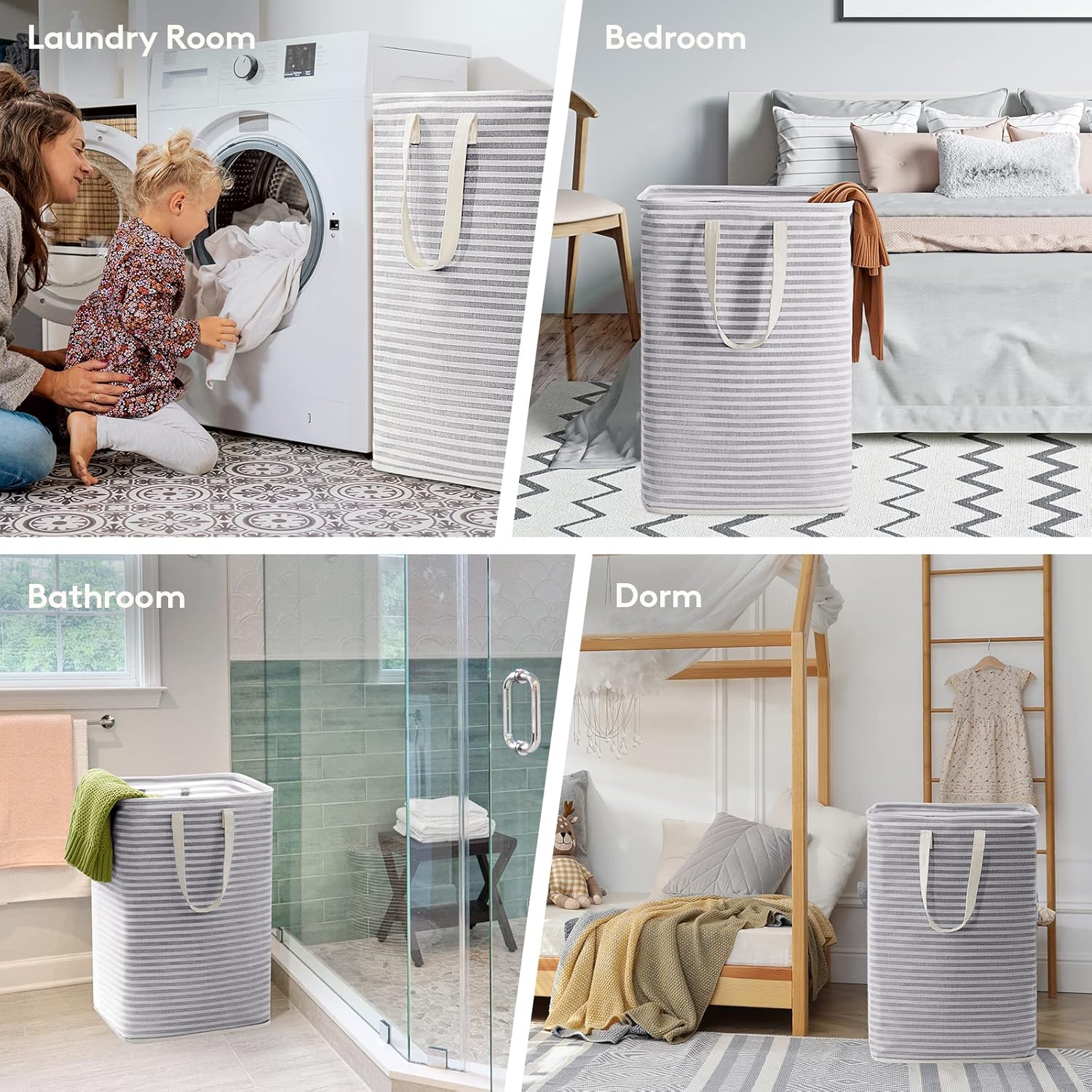 Lifewit 2 Pack Laundry Hamper Large Collapsible Laundry Baskets, Freestanding Waterproof Clothes Hamper with Easy Carry Handles in Laundry Room Bedroom Bathroom College Dorm for Adults, Grey, 2 x 80L