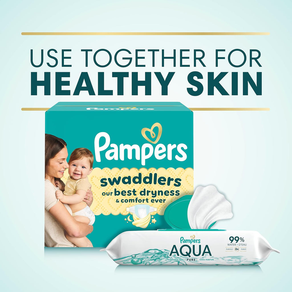 Pampers Baby Wipes Aqua Pure, 99% water-based wipes, Hypoallergenic and Unscented Baby Wipes, 672 Wipes Total (12 Flip-Top Packs)